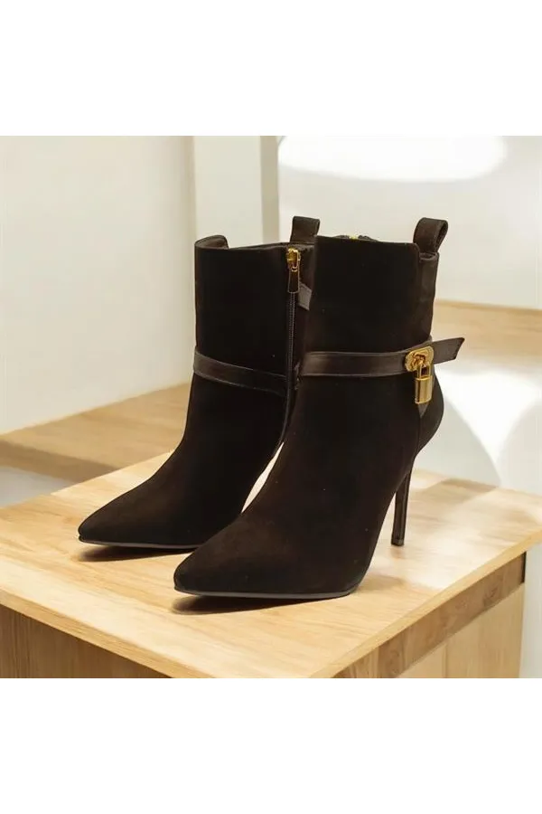 Feminine Black Suede Thin Heel Boots