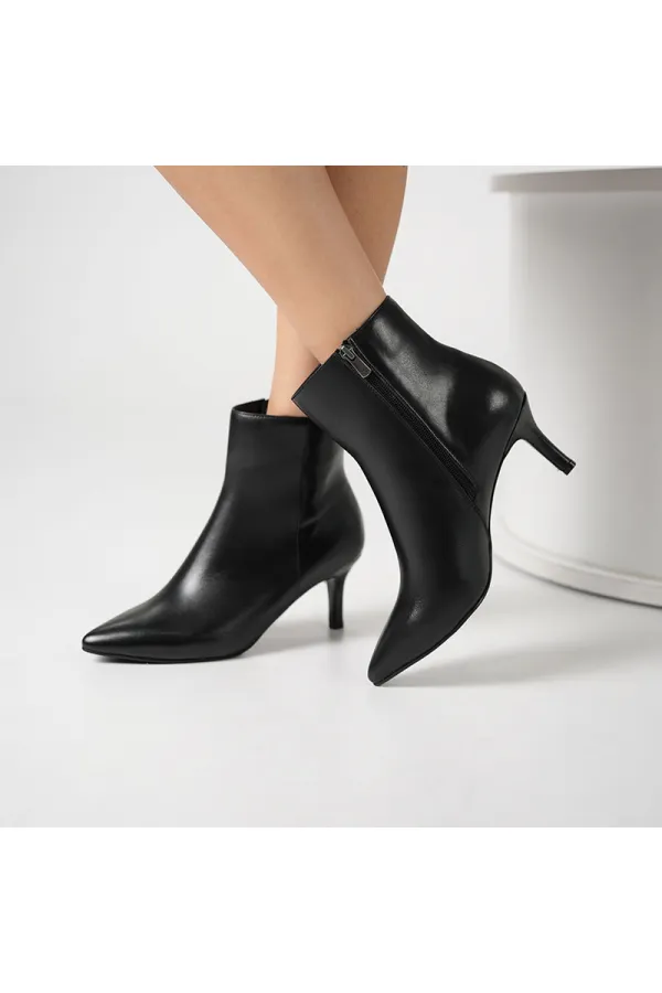 Carmen Siyah Deri İnce Topuklu Kadın Bot – 7 cm – Sıcak Astar – TPU Taban