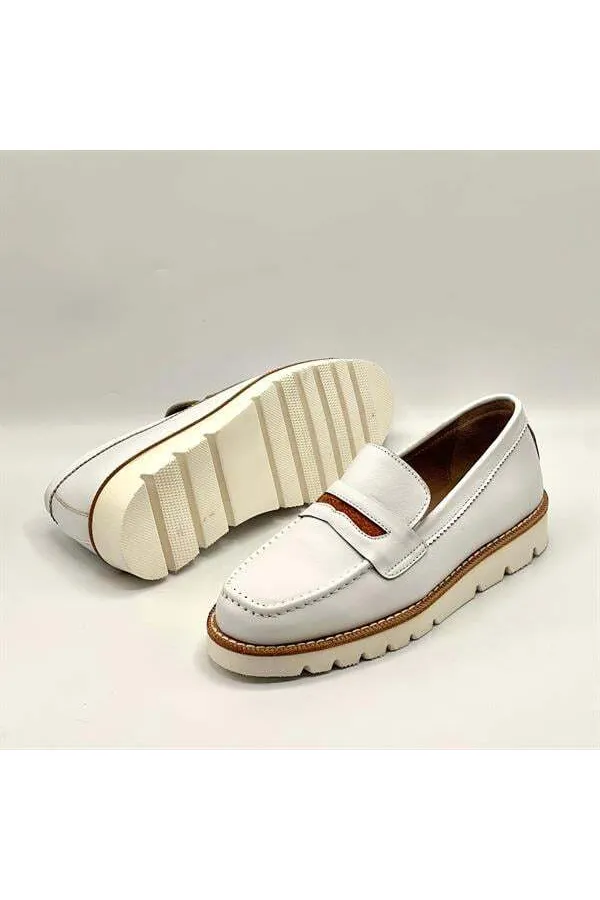 Malta White Genuine Leather Women's Loafer Shoes