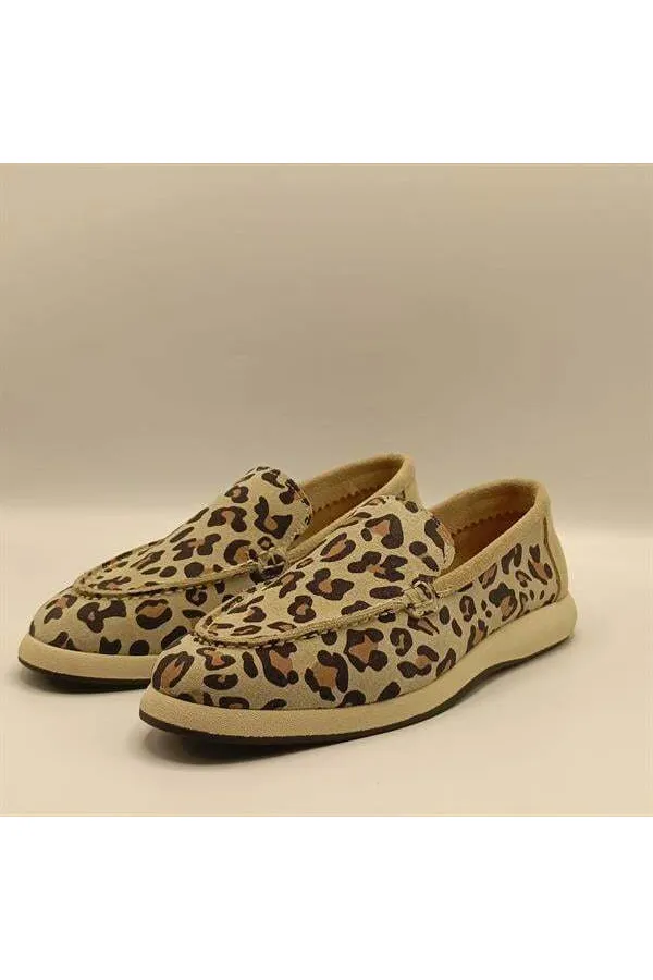 Punto Leopar Desen Deri Kadın Günlük Ayakkabı