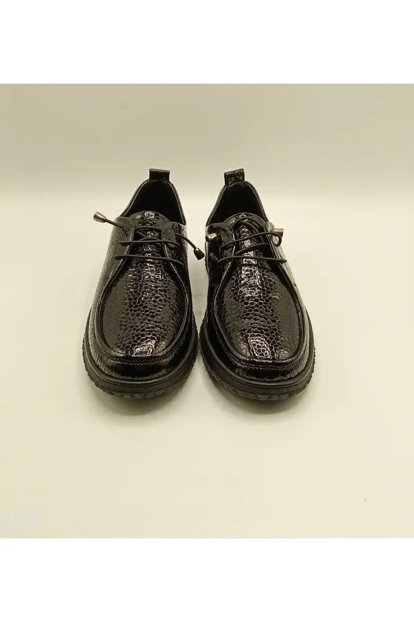 Ariss Siyah Fasulye Desen Gerçek Deri Kadın Günlük Ayakkabı – Hafif Esnek Kauçuk Taban