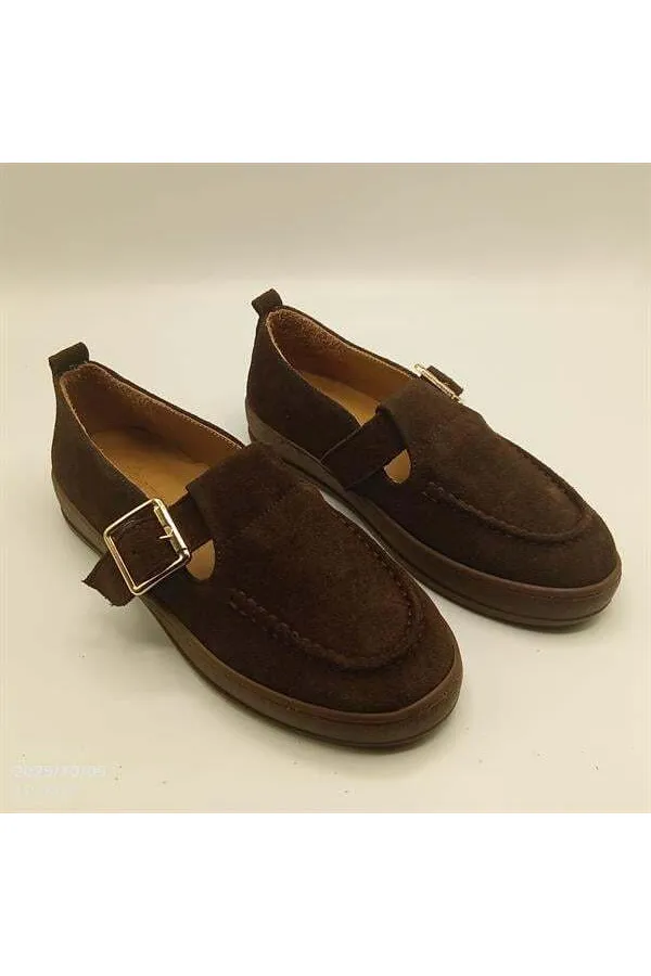 Ava Dark Coffee Genuine Leather Suede Casual Women's Shoes
