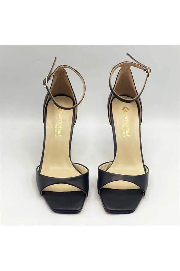 Marta 100% Genuine Leather Black Heeled Sandals – Milano Heel, Neolite Sole