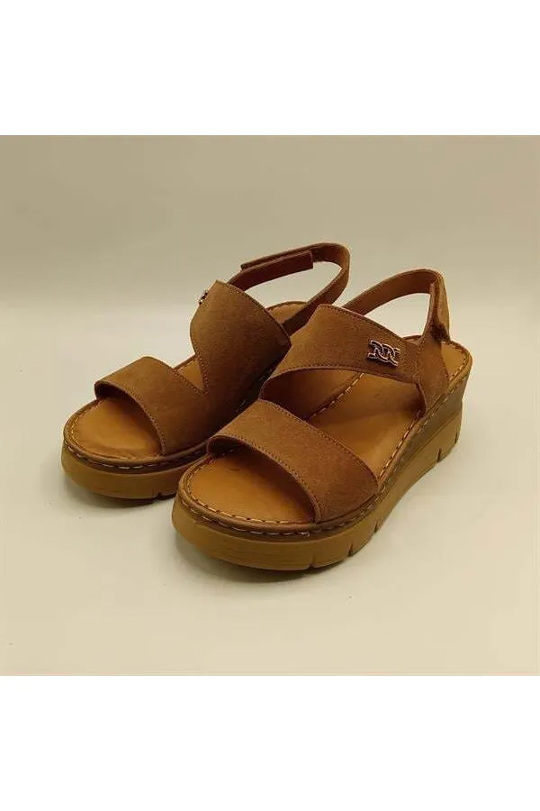 Amethyst Exclusive Stable Tan Suede Platform Women's Sandals | Genuine Leather Comfort