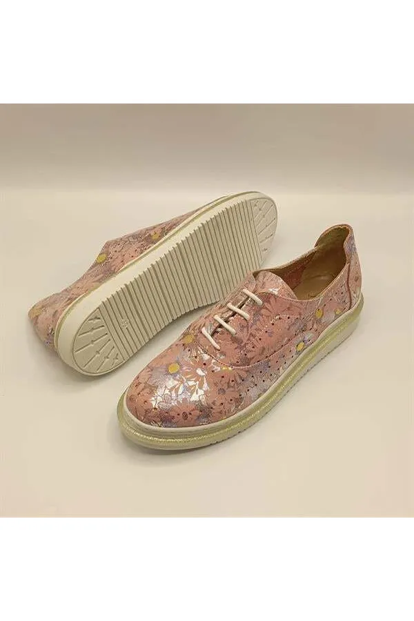 Jenny Powder Pink Leather Floral Pattern Women's Sneaker