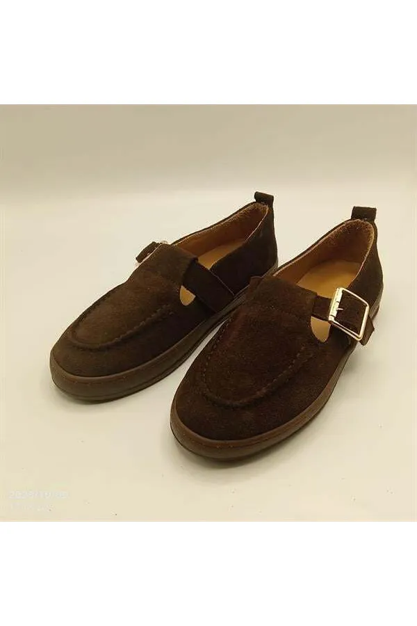 Ava Dark Coffee Genuine Leather Suede Casual Women's Shoes