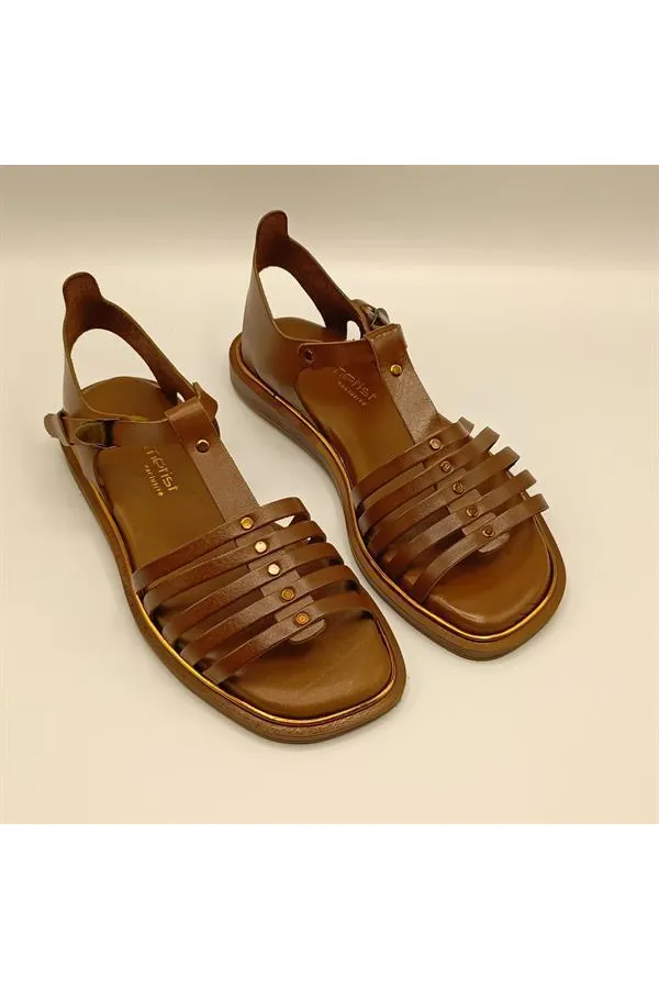 Asta Taba Deri Düz Kadın Sandalet