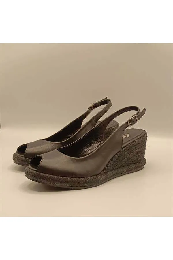 Terre Siyah Deri Dolgu Topuk Sandalet