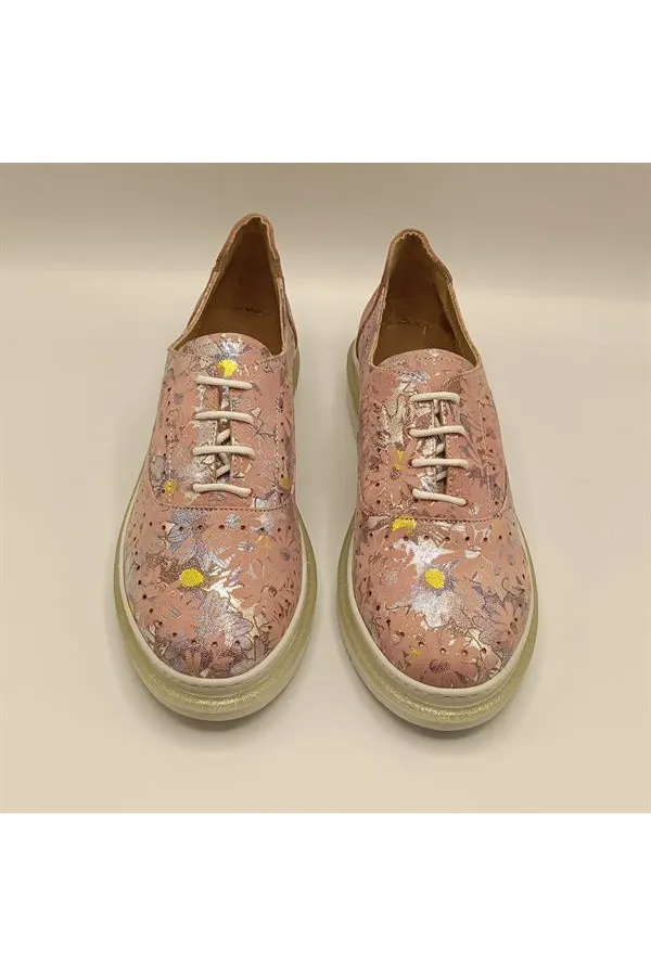 Jenny Powder Pink Leather Floral Pattern Women's Sneaker