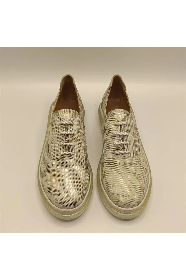 Jenny Gümüş Deri Yıldız Desenli Kadın Sneaker