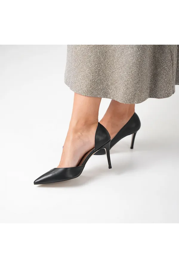 Nadin 100% Genuine Leather Black Stiletto – Neolite Sole, Open-Neck Design