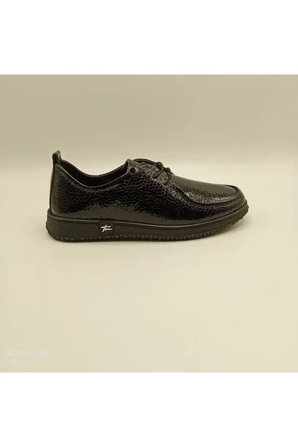 Ariss Siyah Fasulye Desen Gerçek Deri Kadın Günlük Ayakkabı – Hafif Esnek Kauçuk Taban