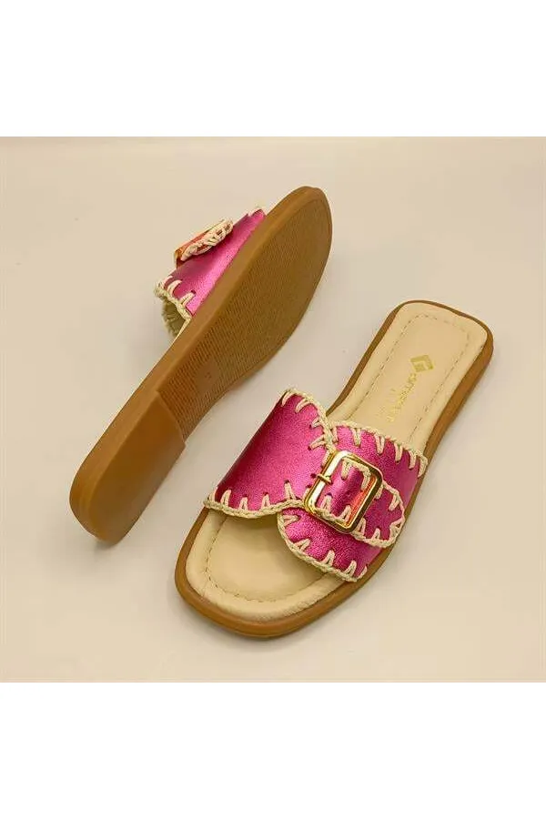 Authentic Fuchsia Leather Women's Slippers