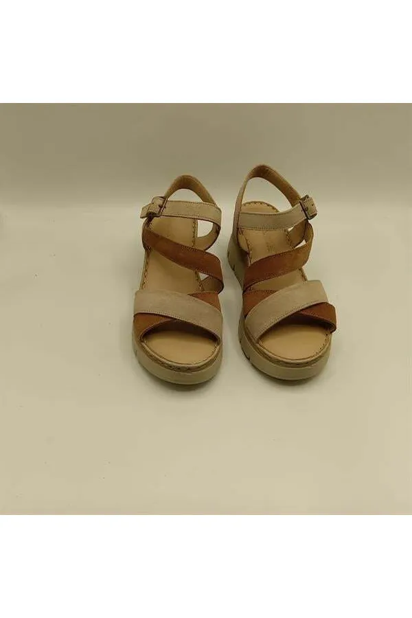 Stabil Çapraz Bantlı Bilekten Bağlamalı Gerçek Deri Süet Kadın Sandalet –  Bej/Açık Kahve