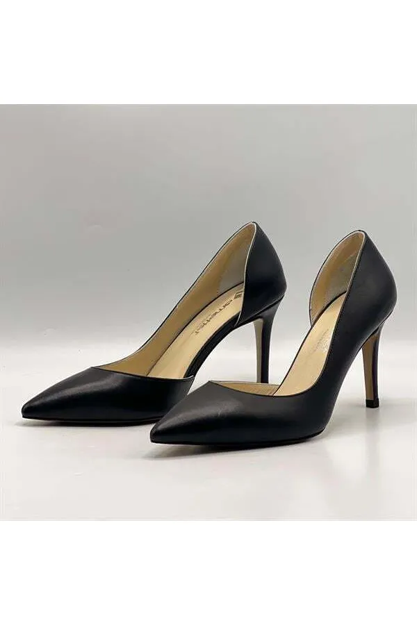 Nadin 100% Genuine Leather Black Stiletto – Neolite Sole, Open-Neck Design