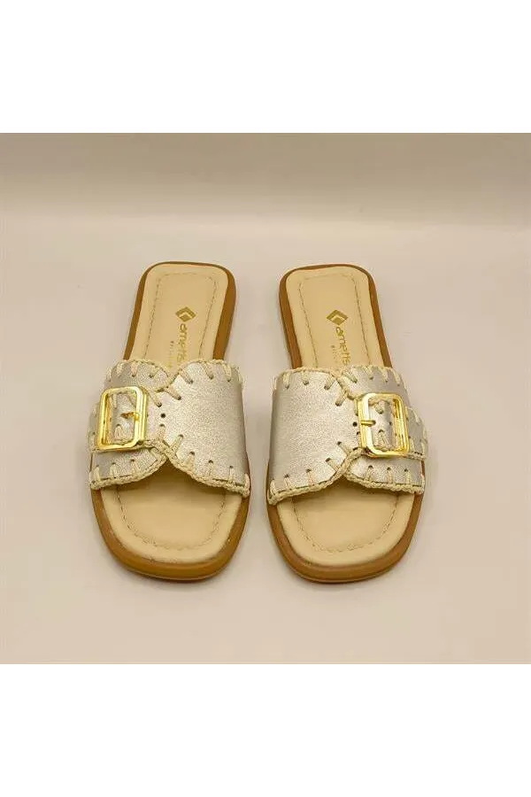 Pantoufles authentiques en cuir argenté pour femmes