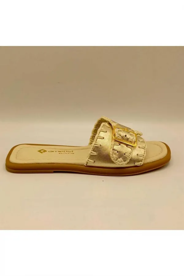 Authentic Matte Gold Leather Slippers