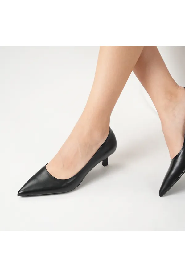 Chaussures pour femmes LINA en cuir véritable noir, talon de 5 cm et bout pointu