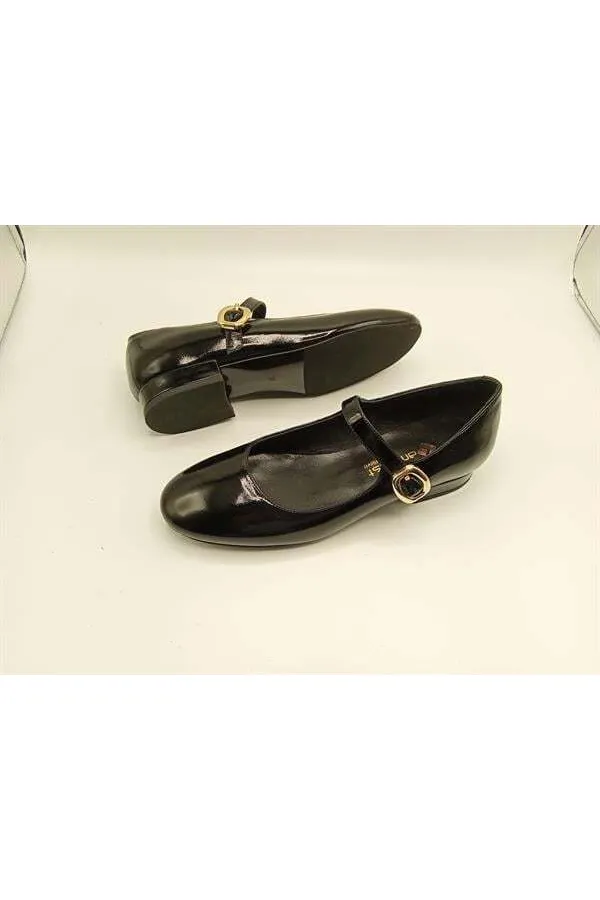 Marry Black Glossy Leather Square Toe Short Heel Women's Shoes