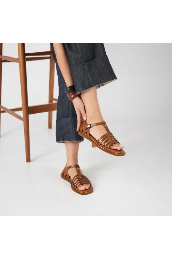 Asta Taba Deri Düz Kadın Sandalet