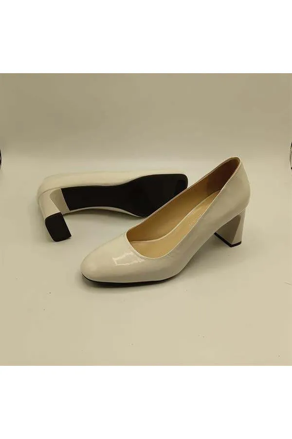 Chaussures Kaila en cuir crème à talons épais pour femmes