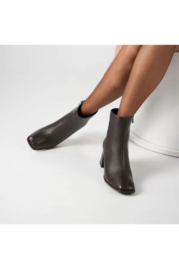Aura Dark Brown Square Toe Chunky Heel Genuine Leather Women's Boots