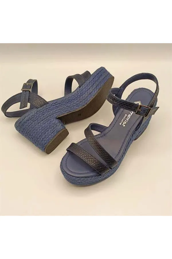 Lonna Lacivert Deri Dolgu Topuk Sandalet