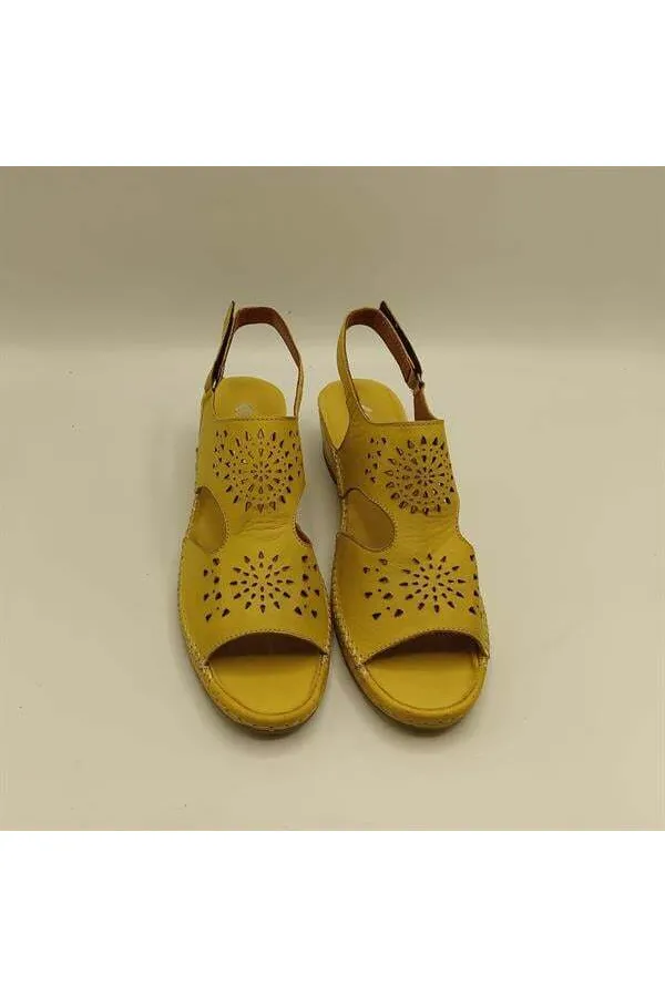 Calina Sarı Hakiki Deri El Yapımı Kadın Sandalet – Renkli Yaz Stili
