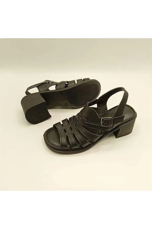 Amethyst Exclusive Stable Black Heeled Women's Sandals | Leather Classic Elegance and Comfort