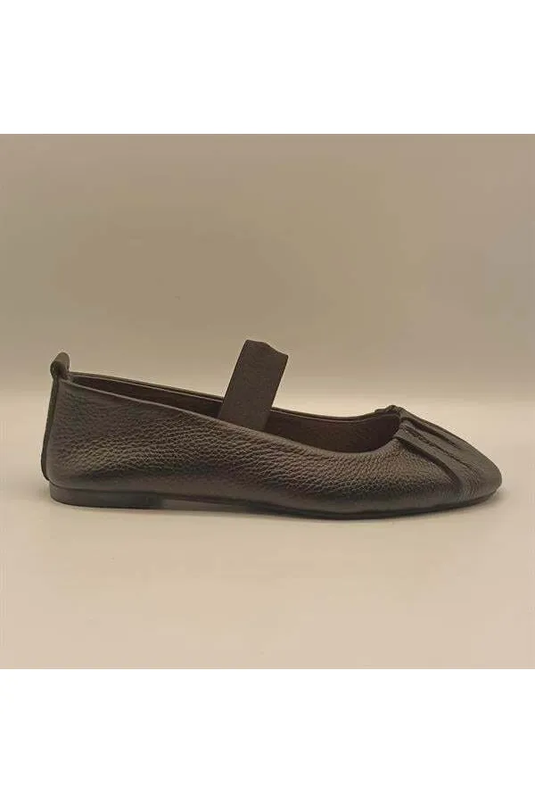Hazal Black Leather Ballet Flats