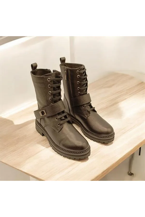 Bottes pour femmes en cuir noir pierre