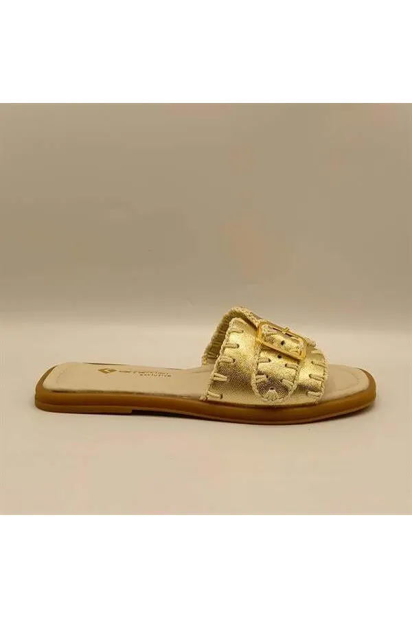 Authentic Gold Leather Women's Slippers