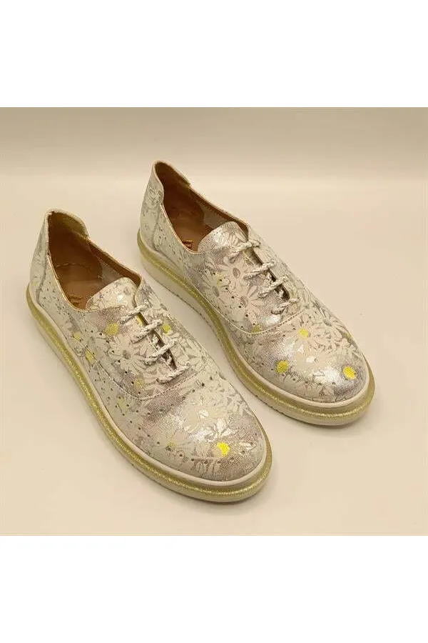 Jenny Silver Leather Floral Pattern Women's Sneaker