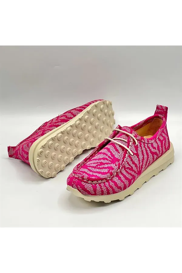 Monica Fuchsia-White Patterned Suede Women's Loafer – Genuine Leather & 3 cm Thermolight Sole