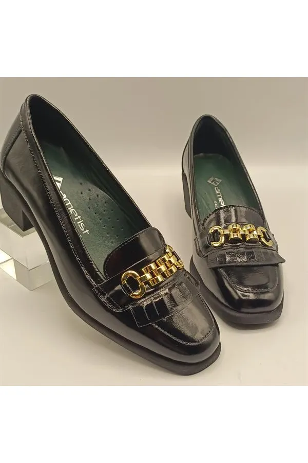 Chaussures décontractées pour femmes en cuir verni noir