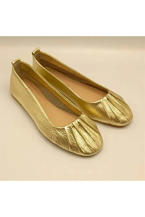 Gale Gold Leather Ballet Flats