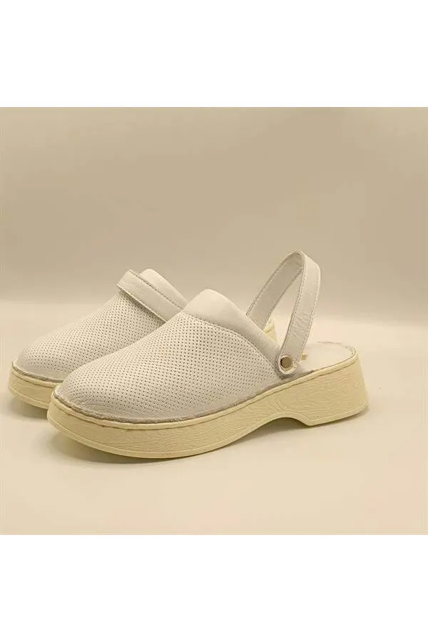 Sabo White Leather Women's Slippers