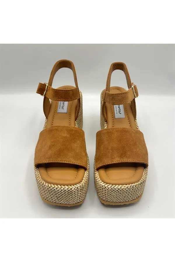 Ametist Exclusive Agatha Taba Süet Dolgu Topuk Kadın Sandalet | Yazlık Rahat ve Şık Kadın Sandalet