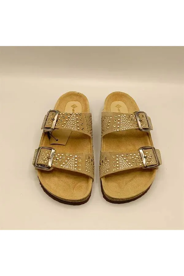 Aidan Beige Leather Cork Sole Orthopedic Slippers