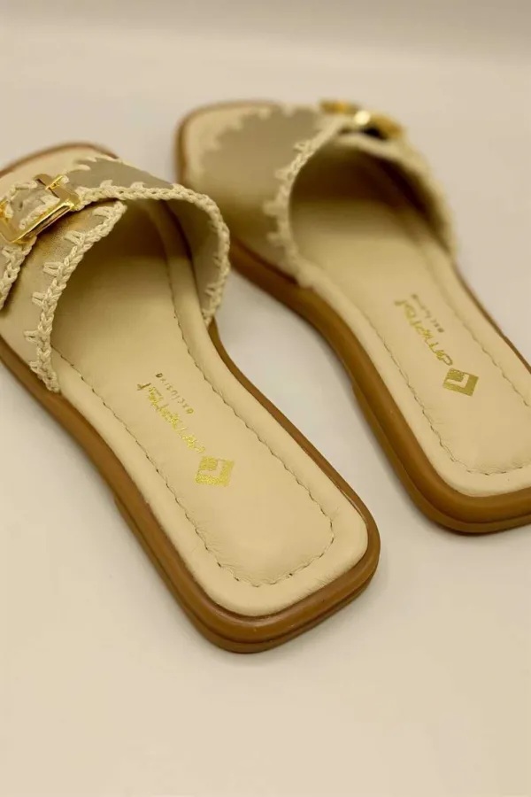 Authentic Matte Gold Leather Slippers