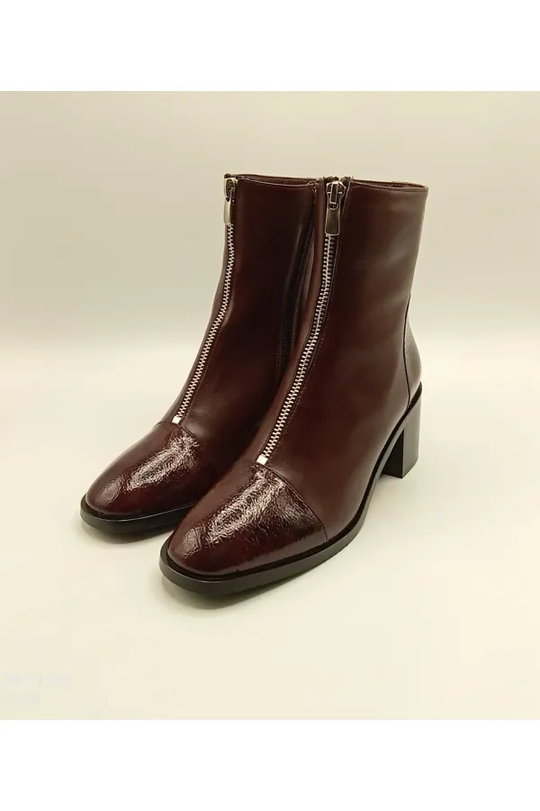 Clara Bordo Deri Kadın Bot – Kroko Rugan Burun & Topuk Detaylı