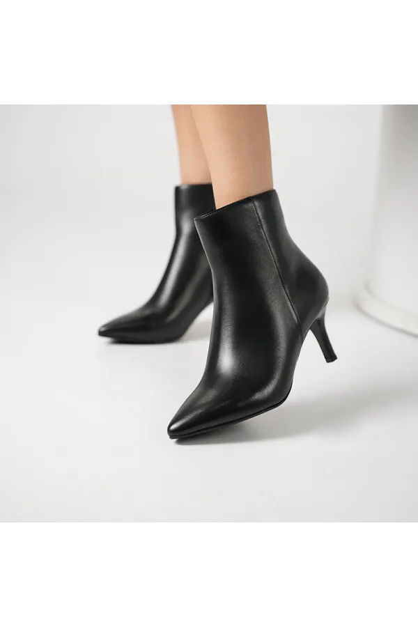Carmen Siyah Deri İnce Topuklu Kadın Bot – 7 cm – Sıcak Astar – TPU Taban