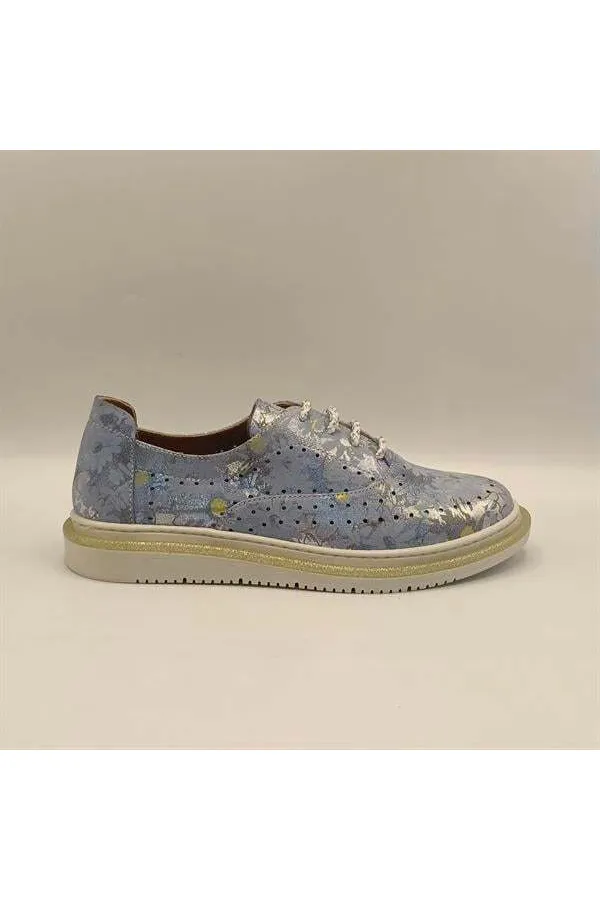 Jenny Blue Leather Floral Pattern Women's Sneaker