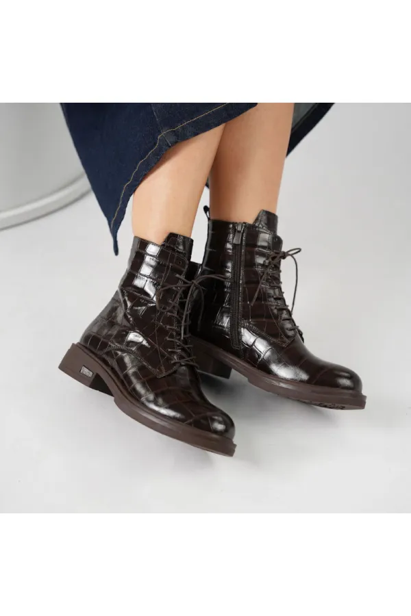 Gloria Acı Kahve Parlak Kroko Deri Kadın Bot