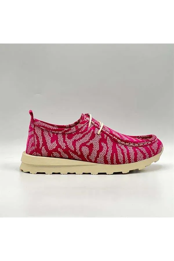 Monica Fuchsia-White Patterned Suede Women's Loafer – Genuine Leather & 3 cm Thermolight Sole