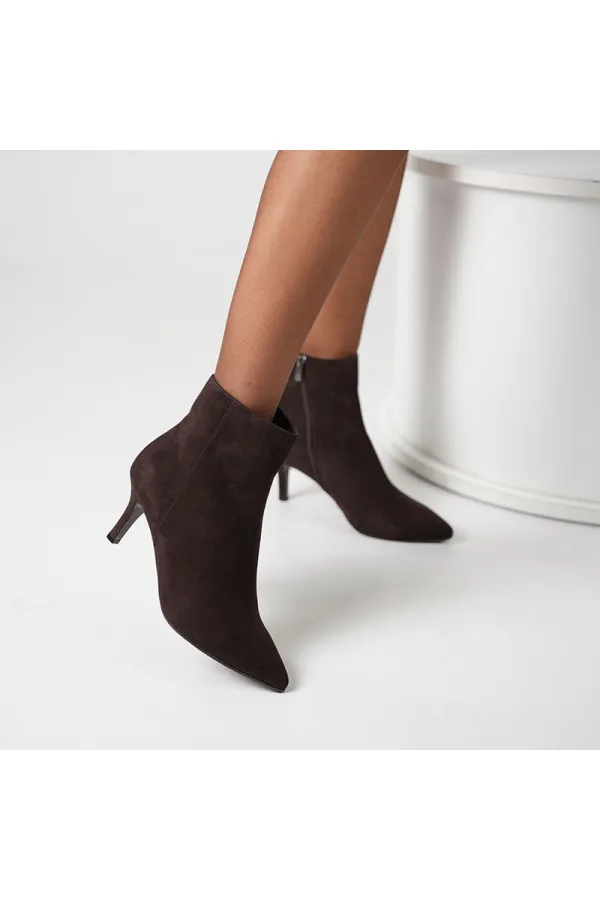 Carmen Acı Kahve Süet İnce Topuklu Kadın Bot – 7 cm – Sıcak Astar – TPU Taban