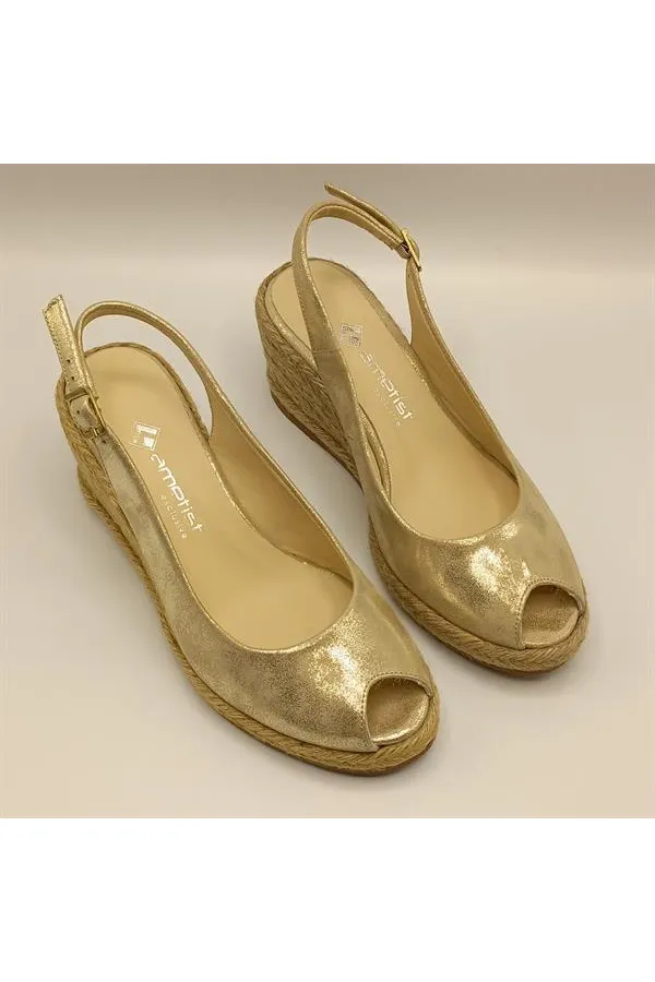 Terre Gold Deri Dolgu Topuk Sandalet