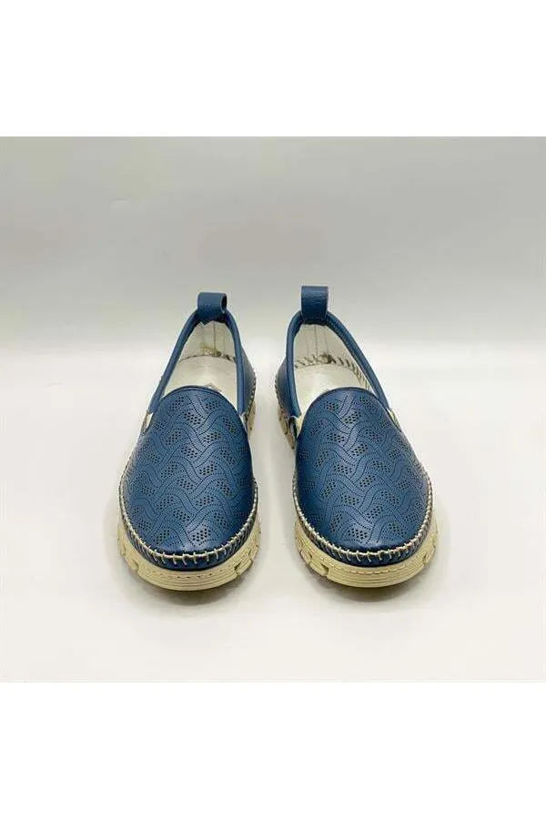 Flex Mavi Hakiki Deri Kadın Loafer