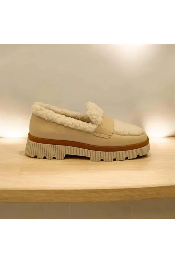 Plush Bej Deri Günlük Kadın Ayakkabı