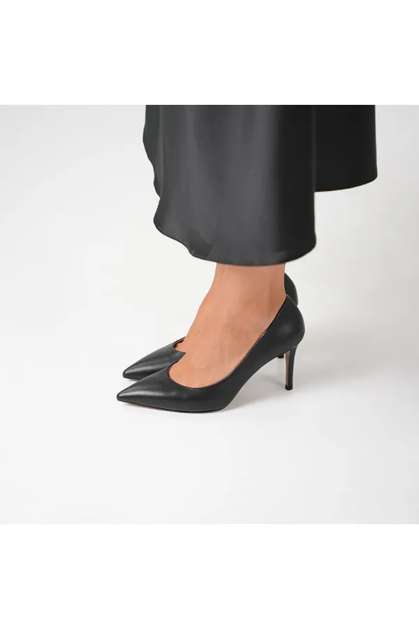 Nadia %100 Gerçek Deri Siyah Stiletto – 9 cm Topuk
